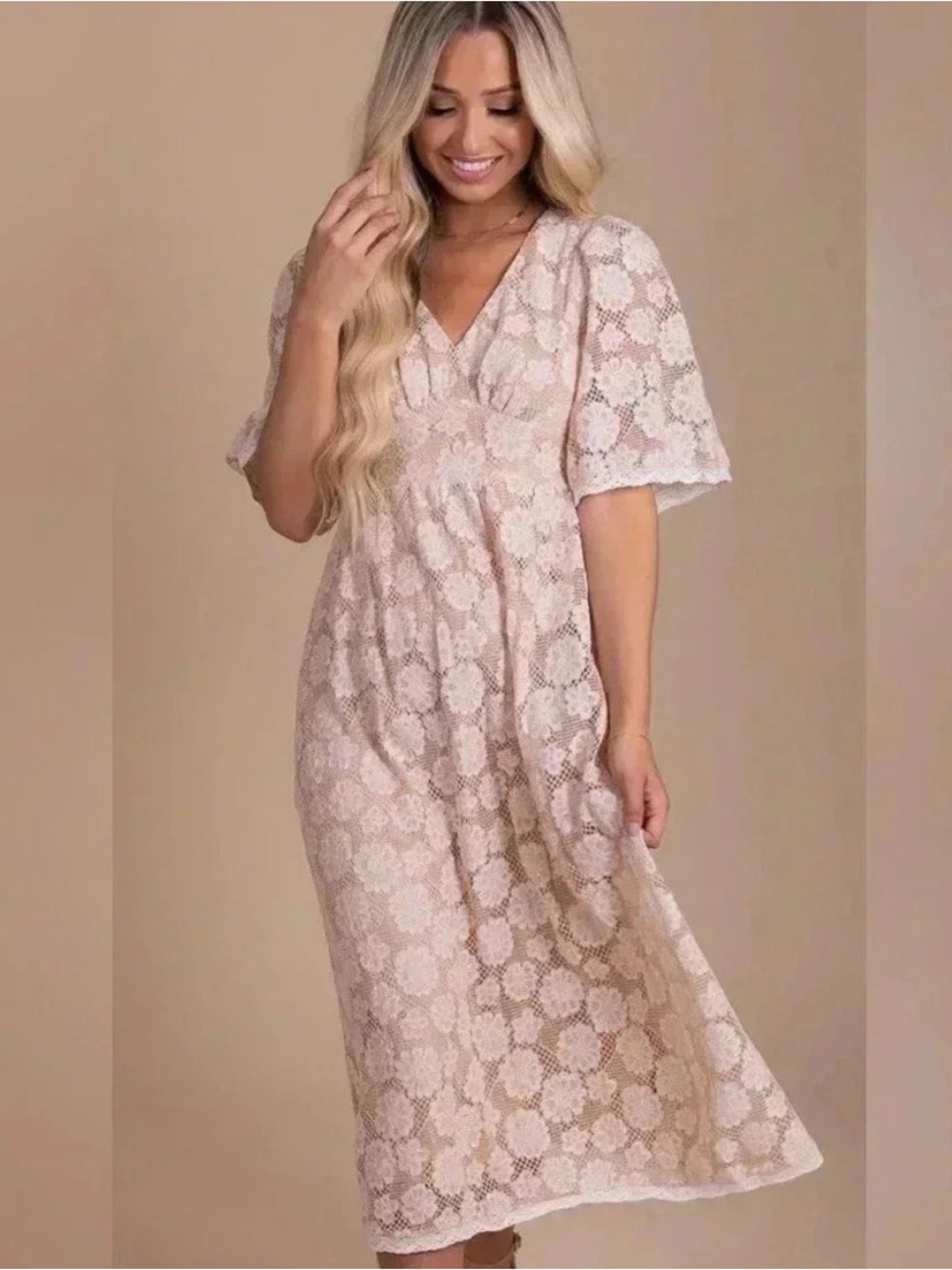 Bohme Listicle Women's Lace Midi Dress - Cream Crochet Hem S Small